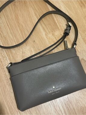 kate spade gray Saffiano leather crossbody with logo